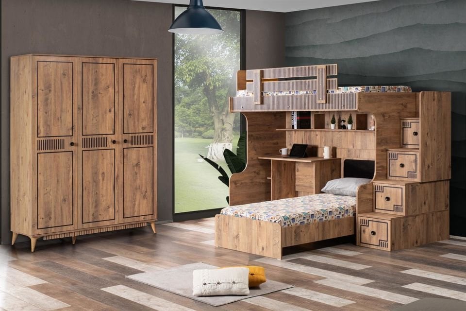 Natural Ranza Karyola Masa 3 Kapaklı Dolap