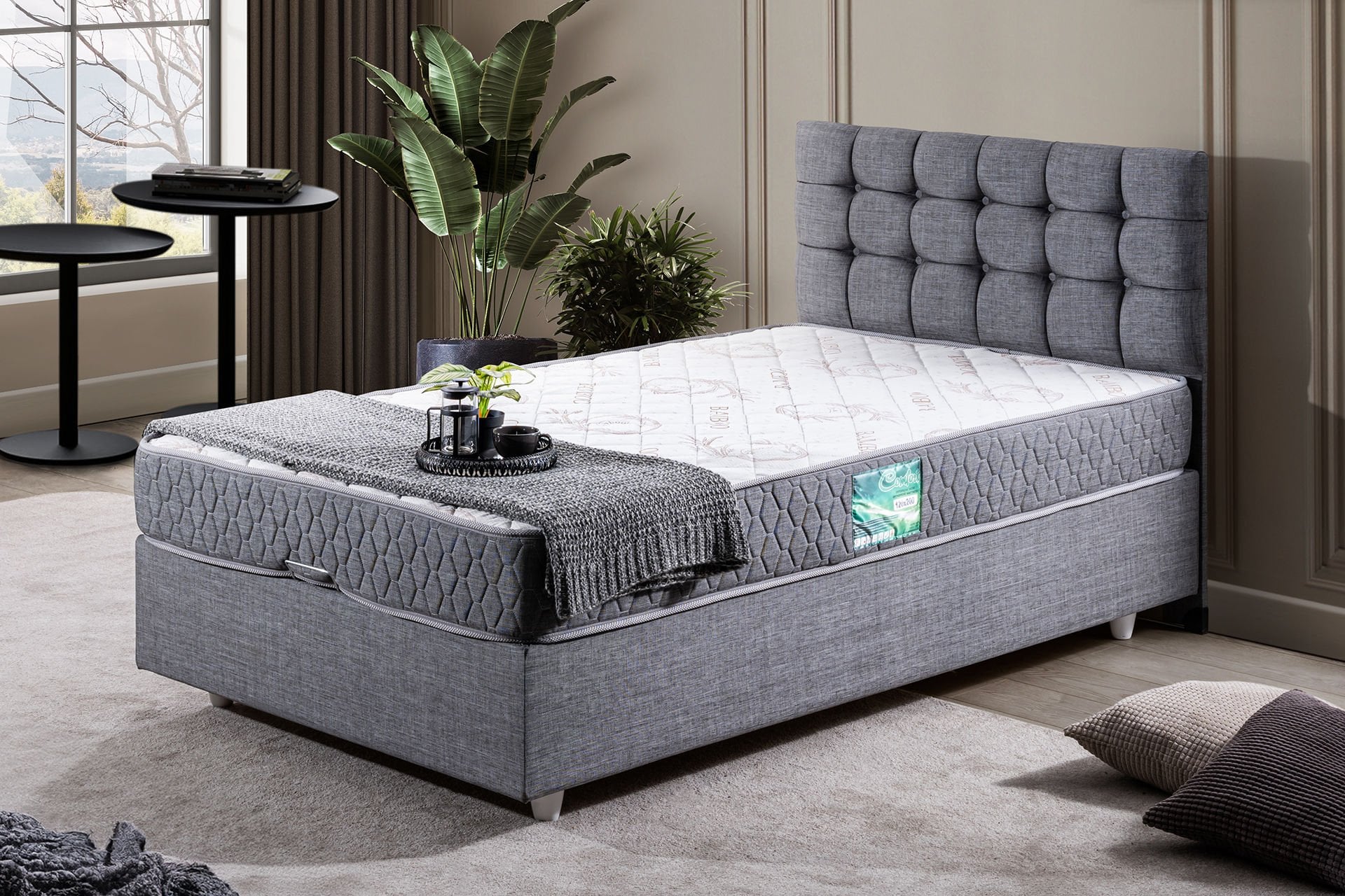 Venedik Baza Başlık Comfort Yatak Seti 90 x 200 - Gri