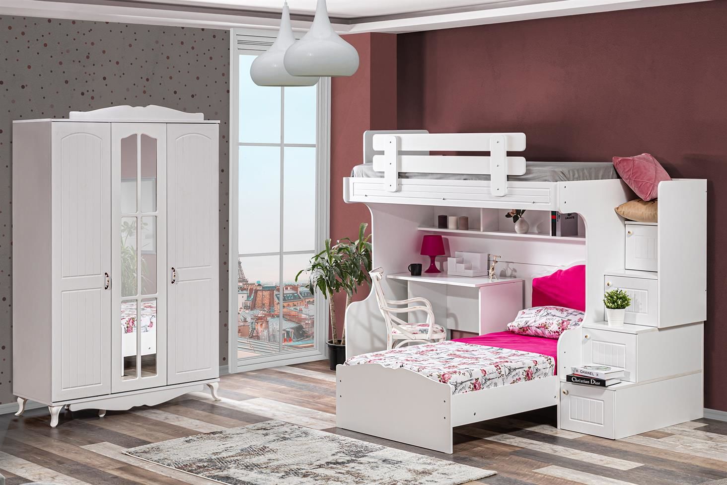 Su Ranza Karyola Çalışma Masası 3 Kapaklı Dolap