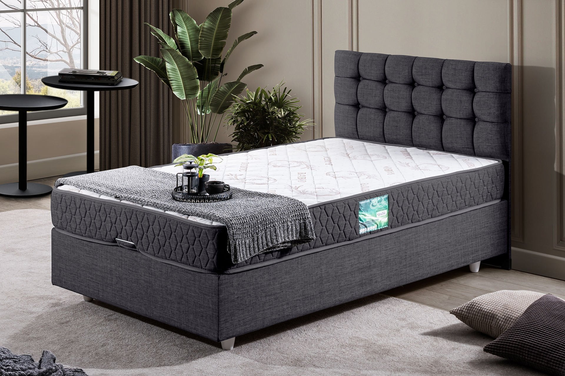 Venedik Baza Başlık Comfort Yatak Seti 90 x 190 - Antrasit
