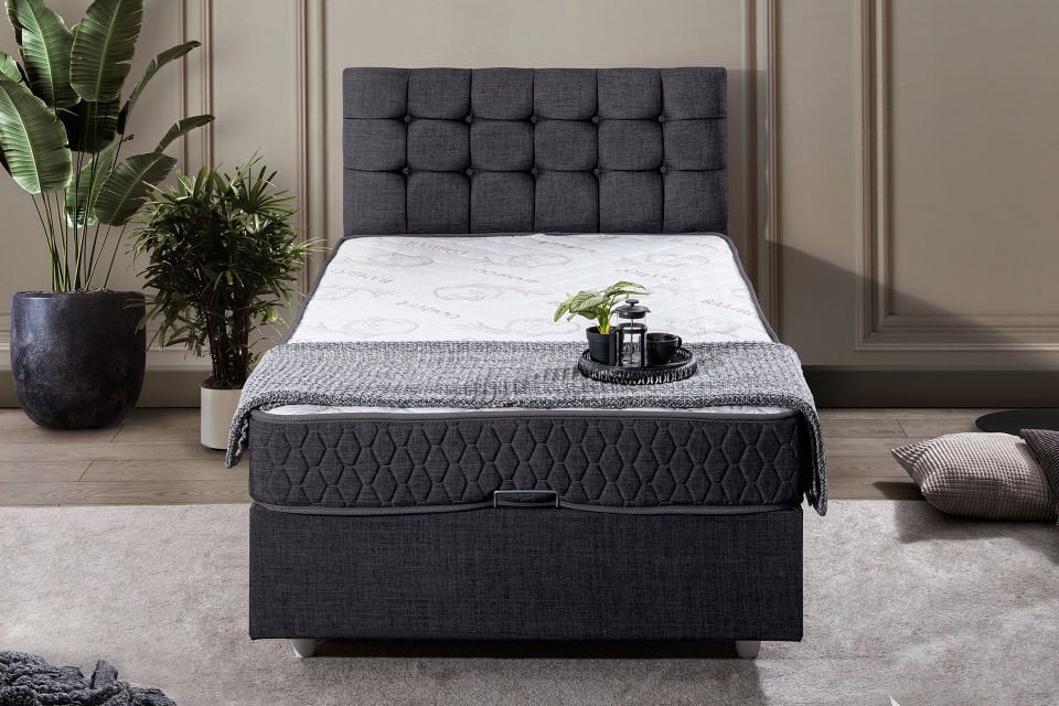 Venedik Baza Başlık Comfort Yatak Seti 90 x 190 - Antrasit