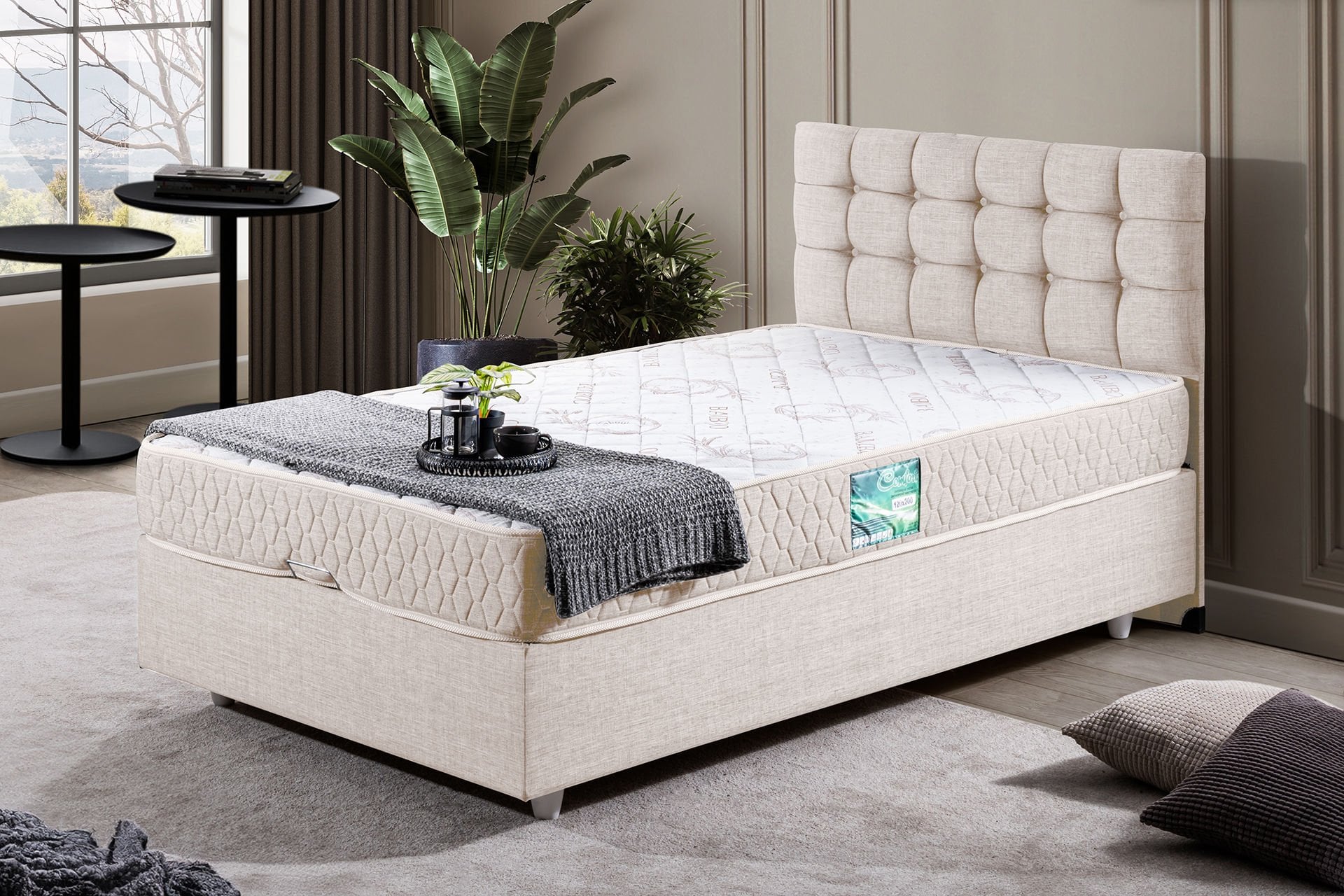 Venedik Baza Başlık Comfort Yatak Seti 90 x 200 - Krem
