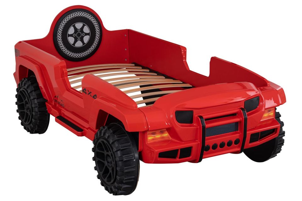 Jeep Superlux Ledli Arabalı Yatak Kırmızı