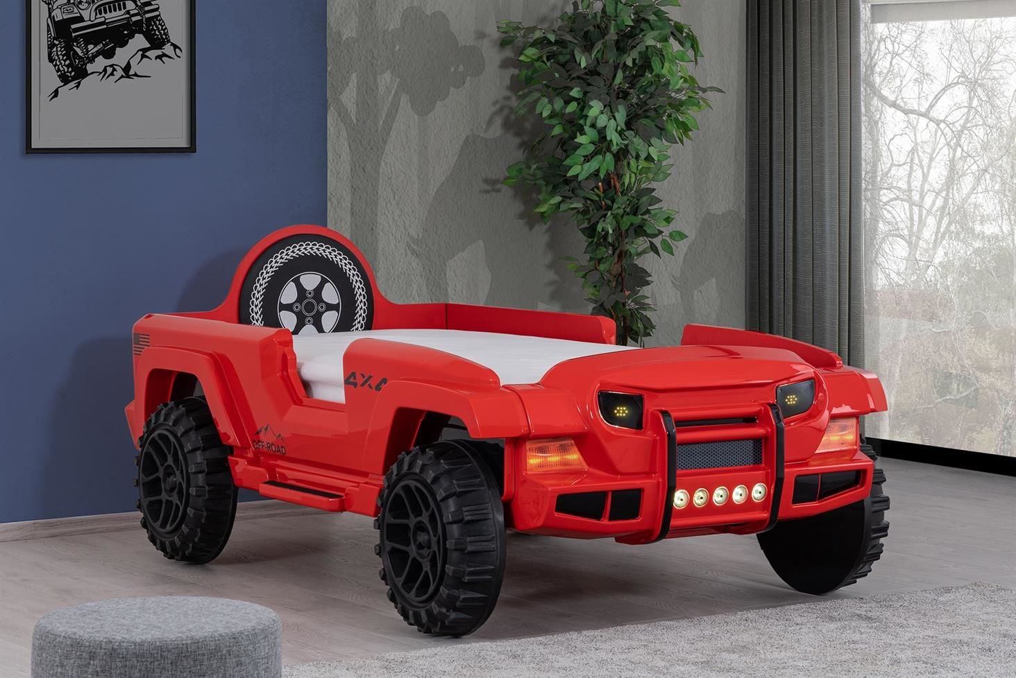 Jeep Superlux Ledli Arabalı Yatak Kırmızı