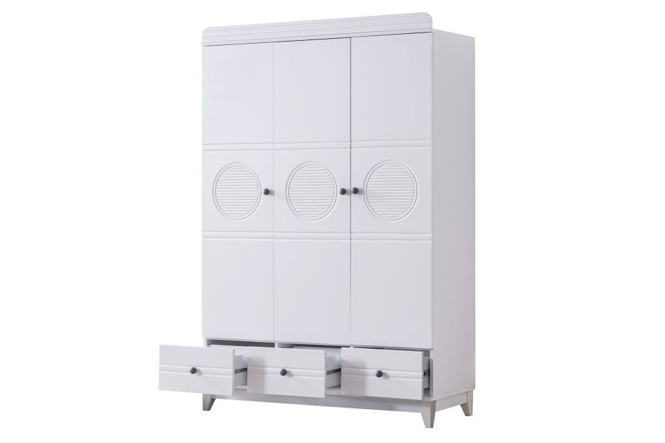 Alvin 3 Kapaklı Dolap - Beyaz