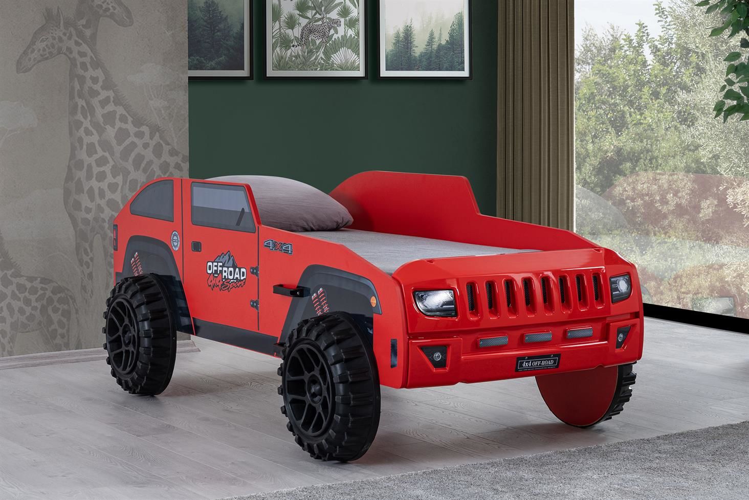 Jeep Arabalı Yatak Kırmızı