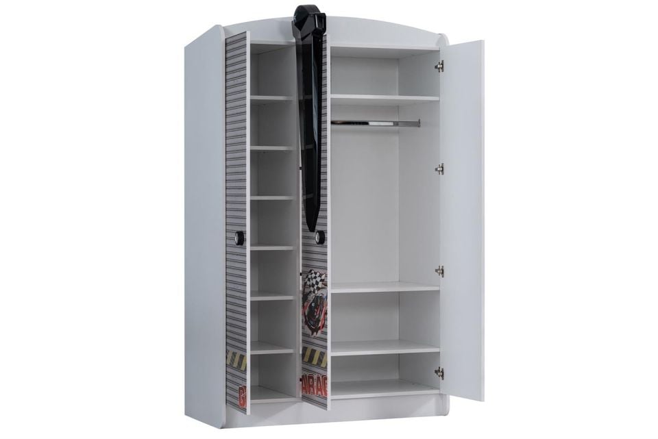 Sports Arabalı Yatak Uyumlu 3 Kapaklı Dolap - Beyaz