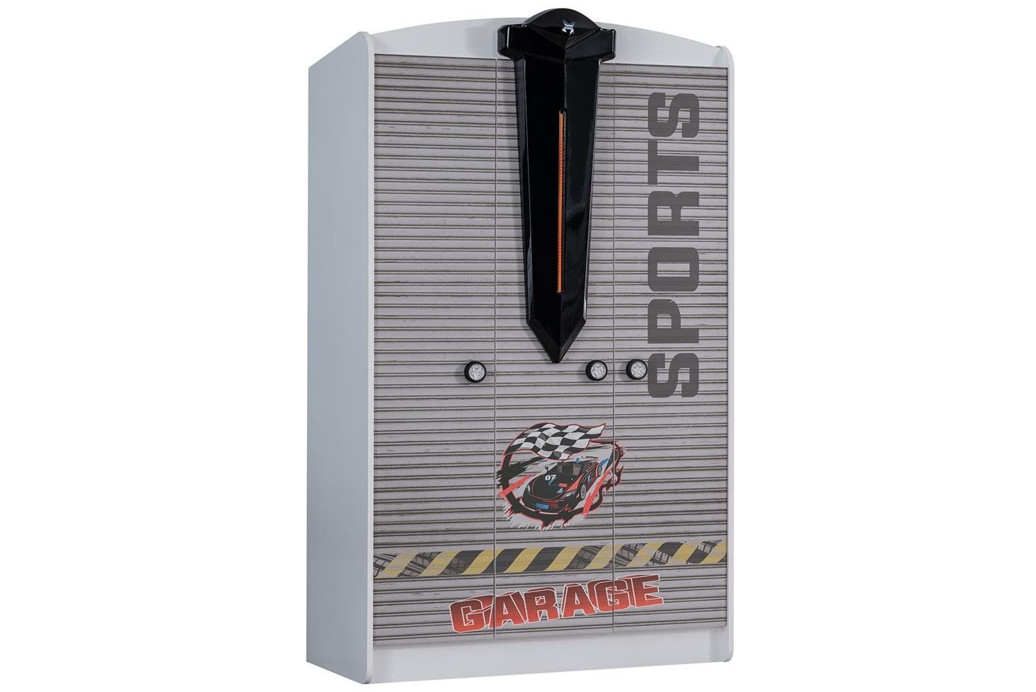 Sports Arabalı Yatak Uyumlu 3 Kapaklı Dolap - Beyaz