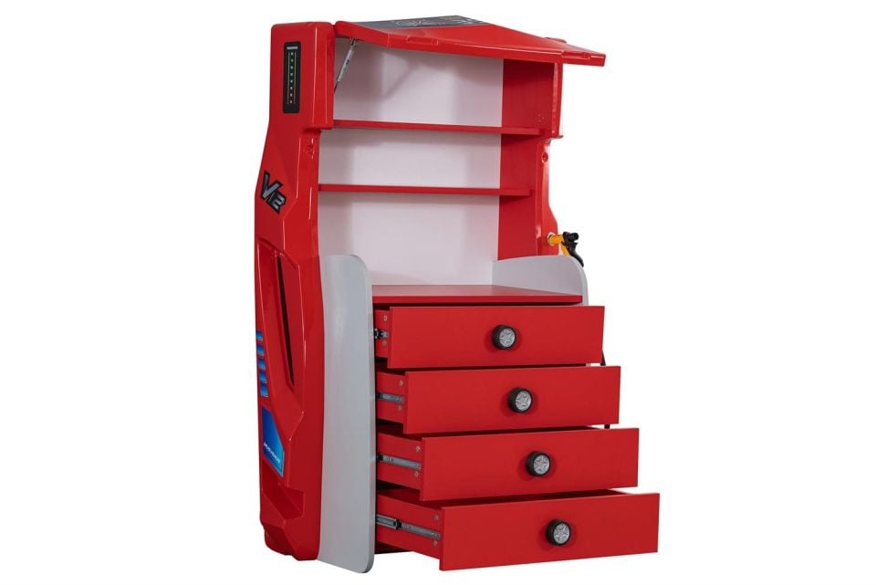 Sports Arabalı Yatak Uyumlu Benzinlikli Şifonyer - Kırmızı