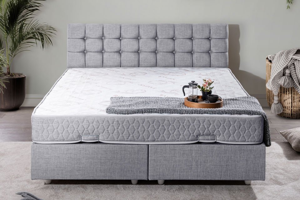 Venedik Çift Kişilik Baza Başlık Letto Yatak Seti 160 x 200 - Açık Gri