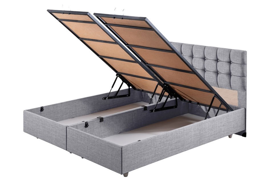Venedik Çift Kişilik Baza Başlık Letto Yatak Seti 160 x 200 - Açık Gri