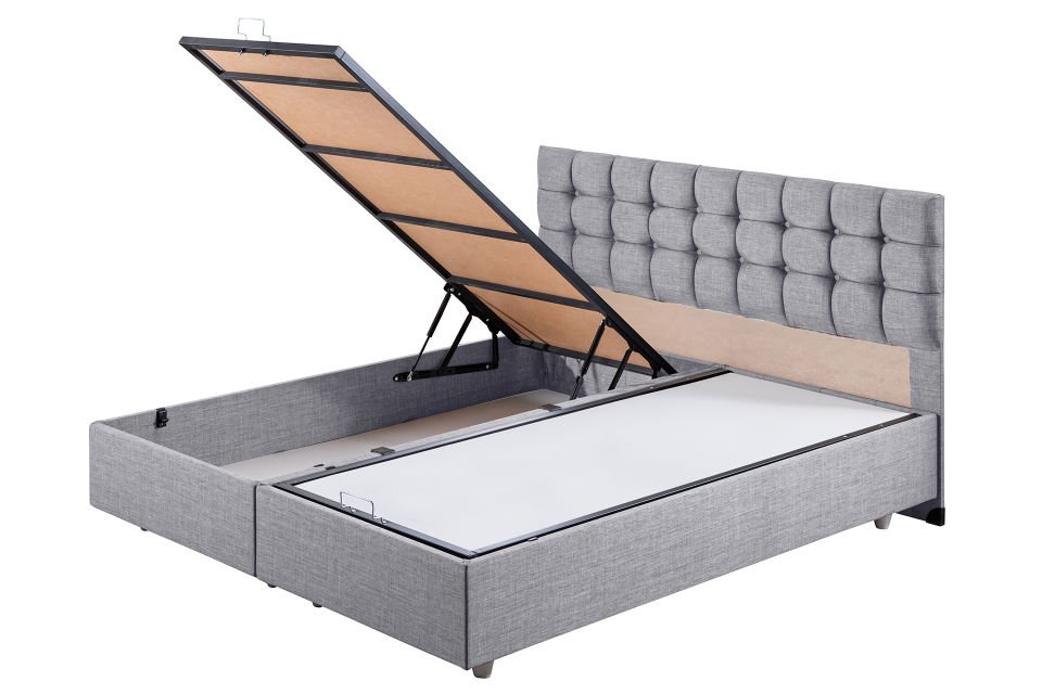 Venedik Çift Kişilik Baza Başlık Letto Yatak Seti 160 x 200 - Açık Gri