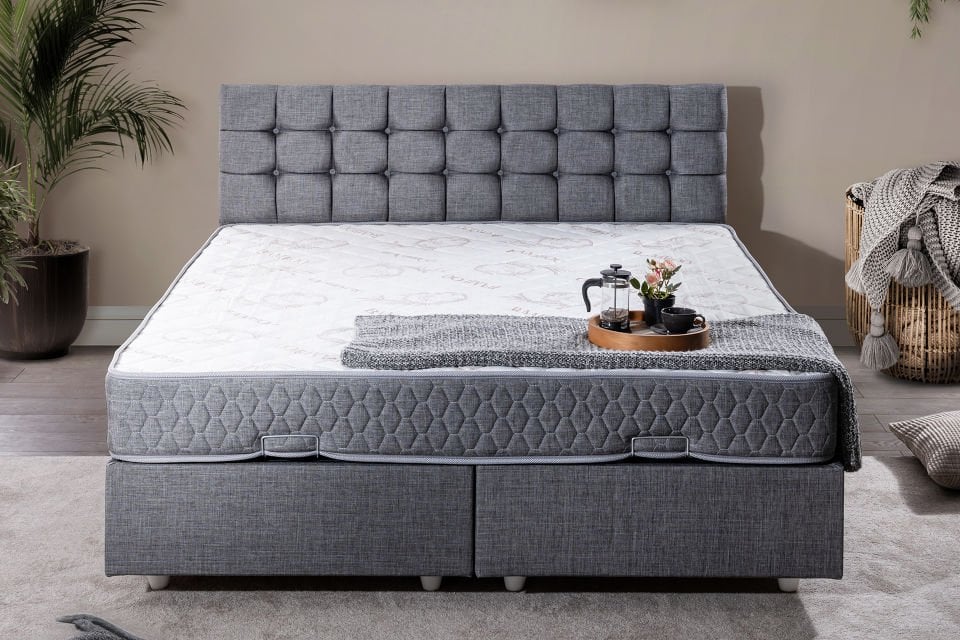 Venedik Çift Kişilik Baza Başlık Letto Yatak Seti 150 x 200 - Gri
