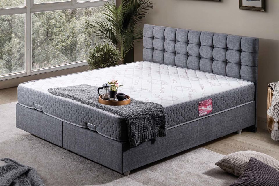 Venedik Çift Kişilik Baza Başlık Letto Yatak Seti 180 x 200 - Gri