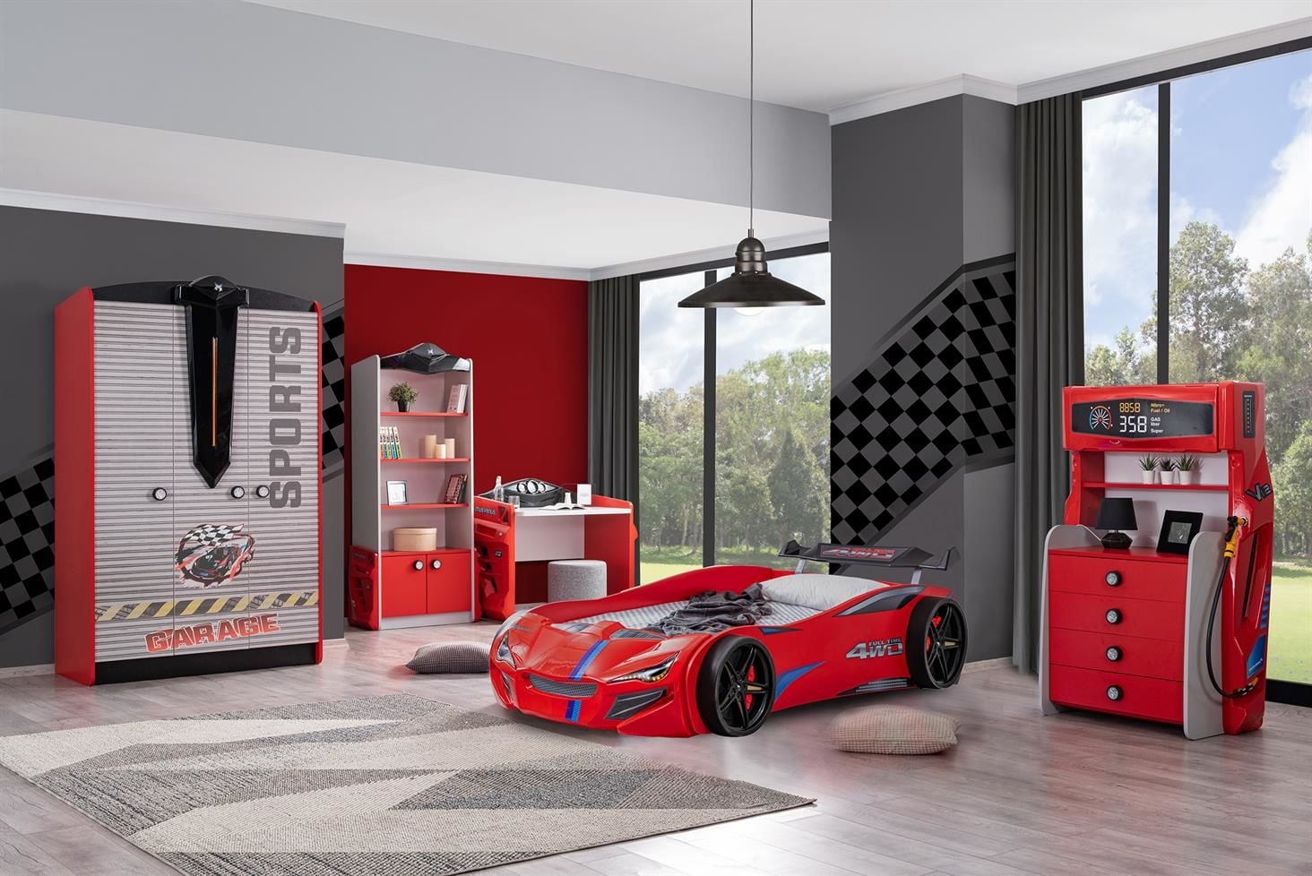 Sports Merso Arabalı Yataklı Çocuk Odası Takımı - Kırmızı