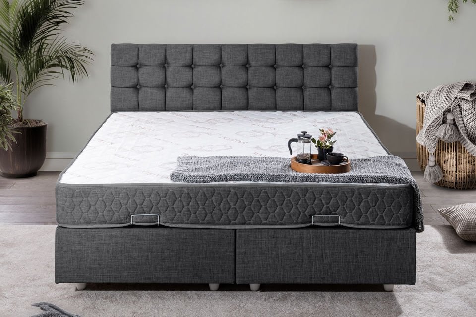 Venedik Çift Kişilik Baza Başlık Letto Yatak Seti 160 x 200 - Antrasit