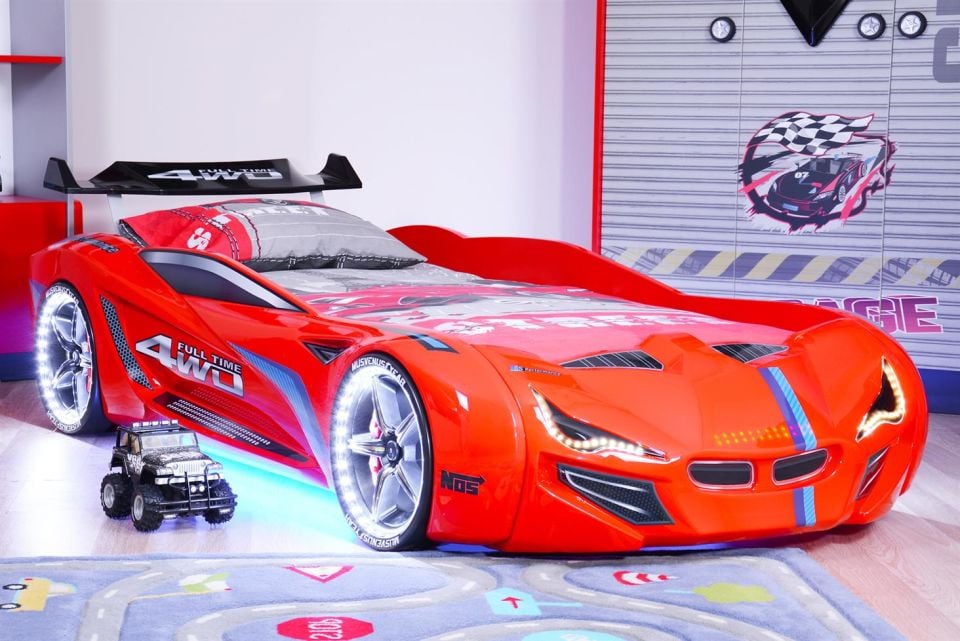 Sports Mercedes Arabalı Yataklı Çocuk Odası Takımı - Kırmızı
