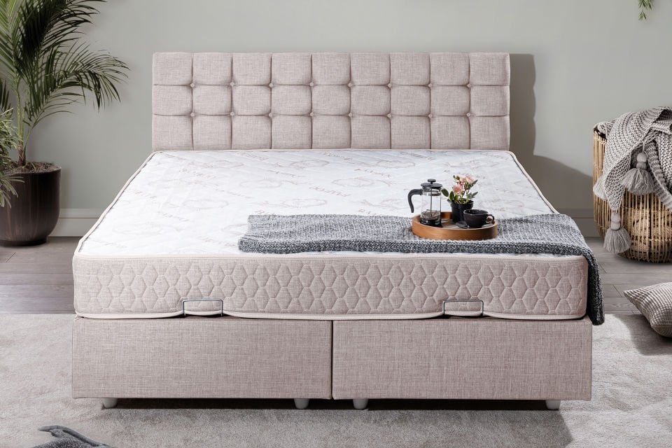 Venedik Çift Kişilik Baza Başlık Letto Yatak Seti 140 x 190 - Krem