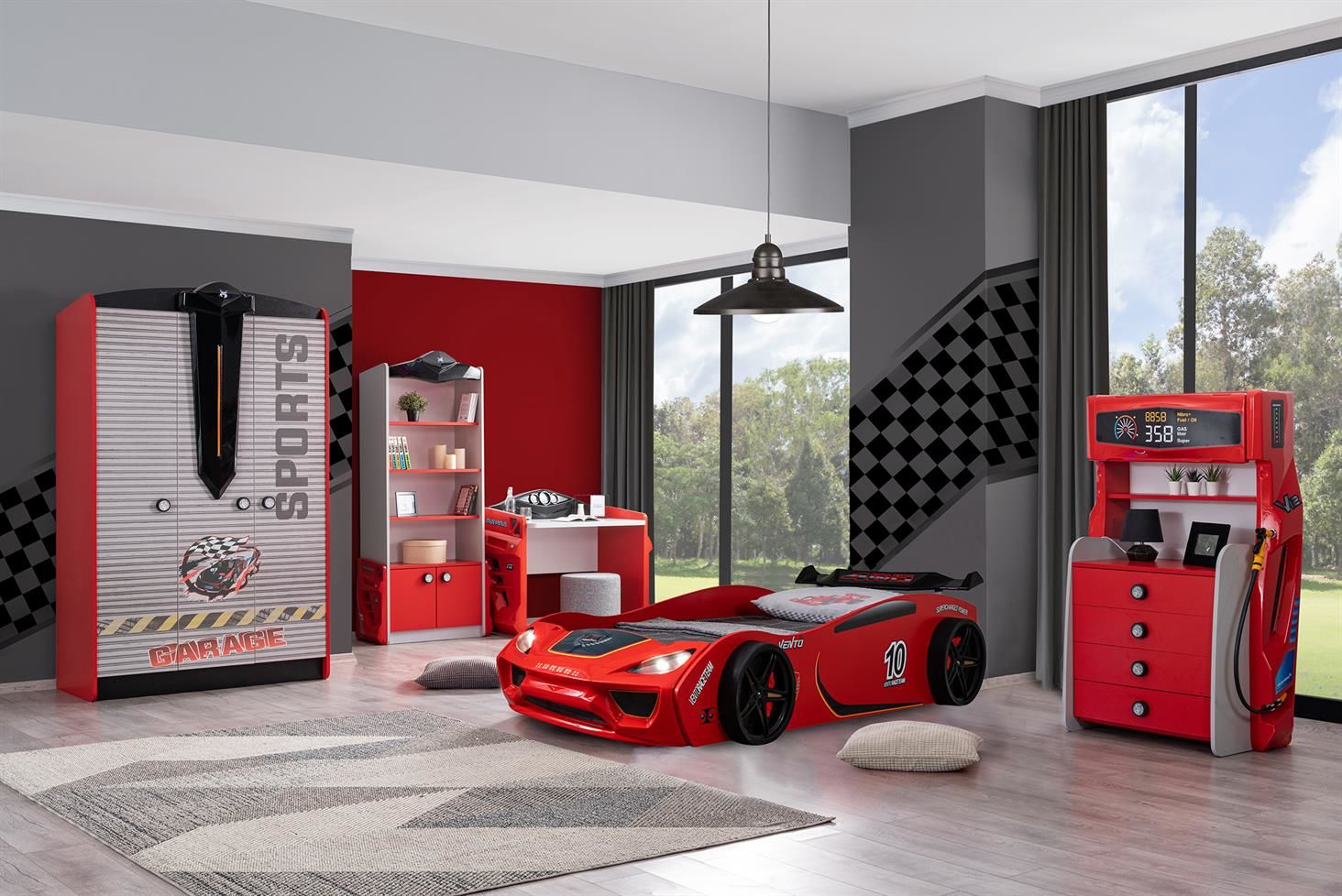 Sports Vento Arabalı Yataklı Çocuk Odası Takımı - Kırmızı