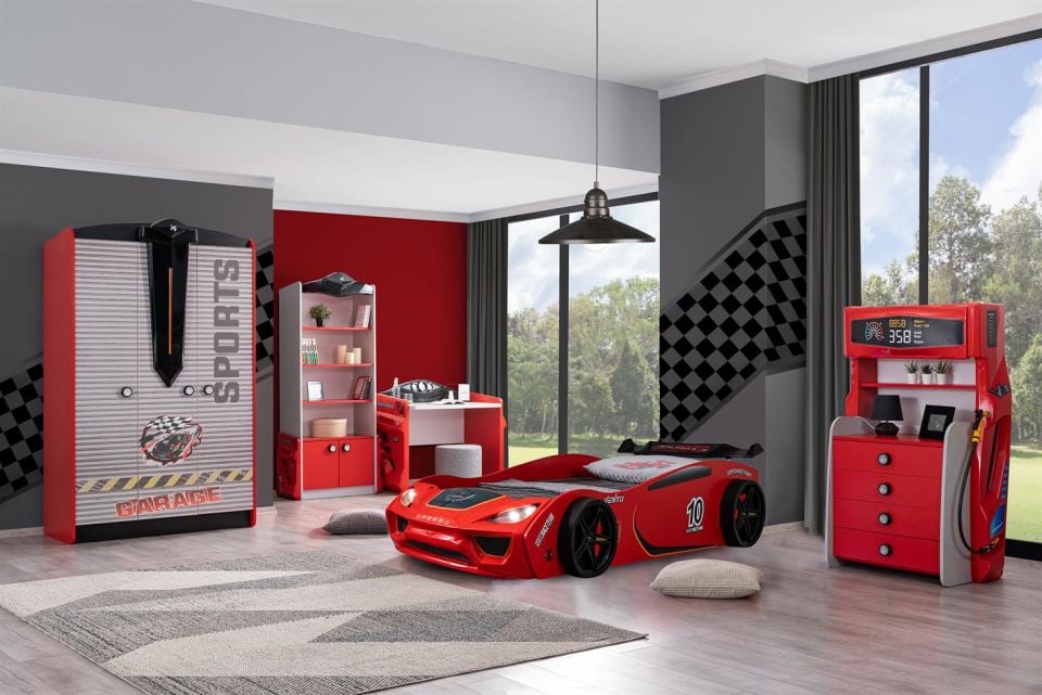 Sports Vento Arabalı Yataklı Çocuk Odası Takımı - Kırmızı