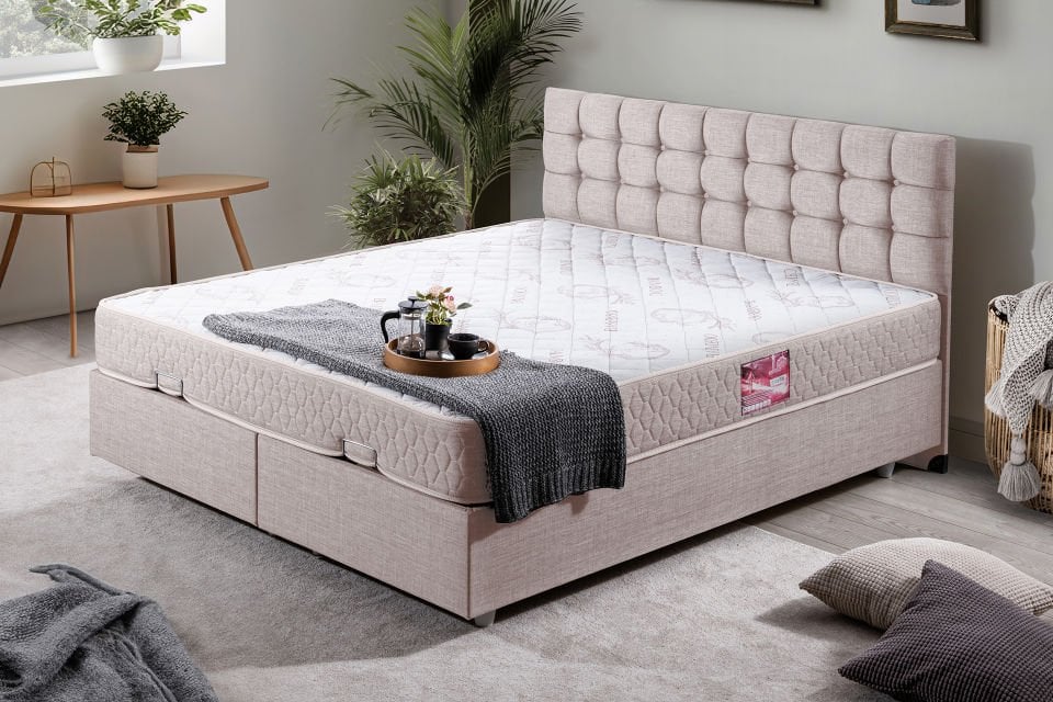 Venedik Çift Kişilik Baza Başlık Letto Yatak Seti 180 x 200 - Krem