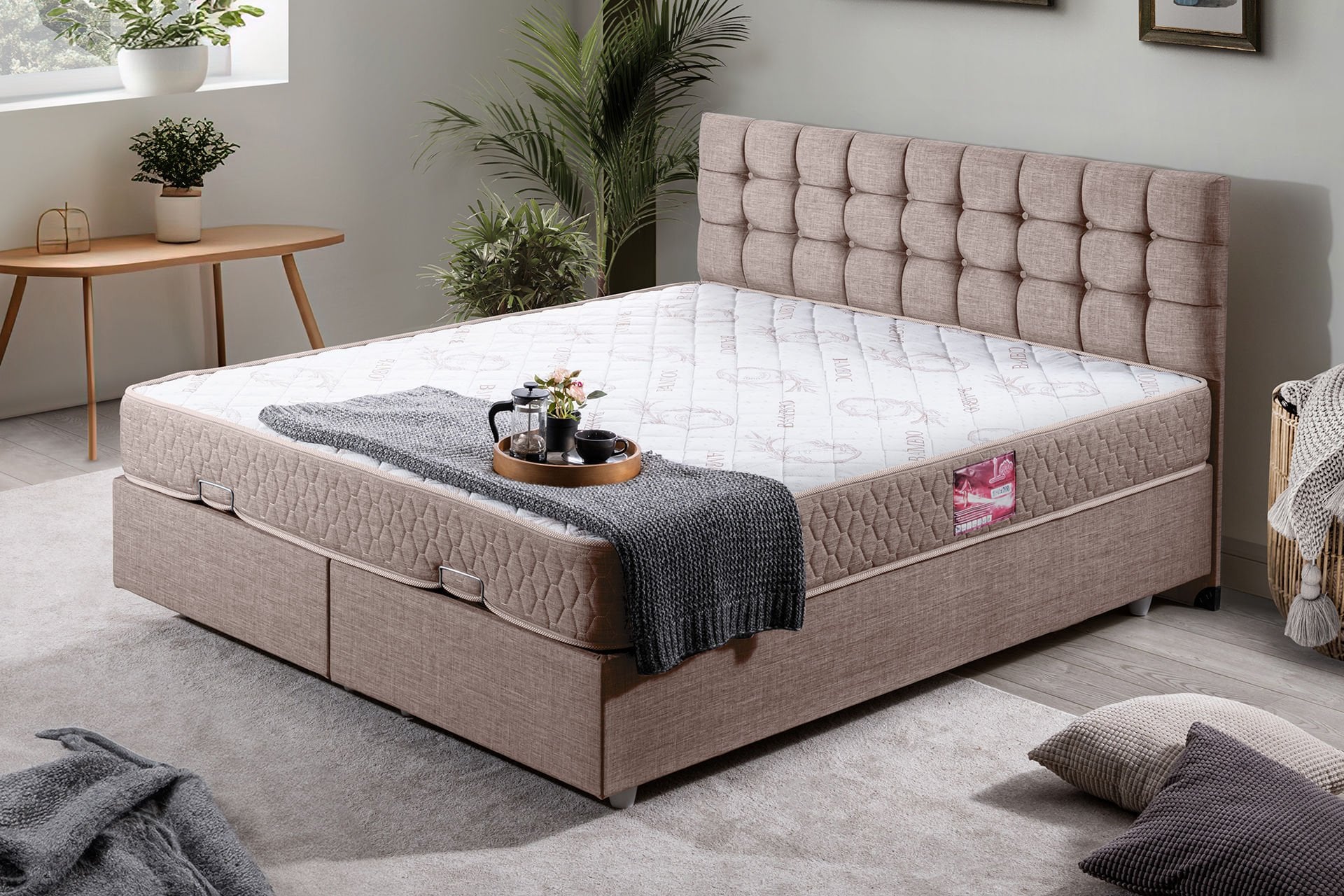 Venedik Çift Kişilik Baza Başlık Letto Yatak Seti 160 x 200 - Kahve