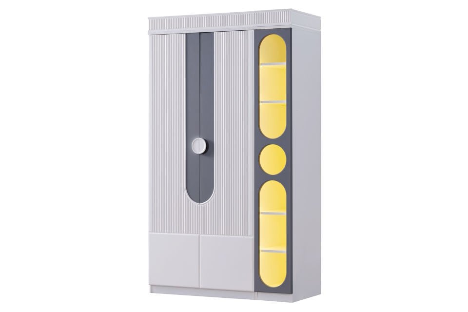 Vira 2 Kapaklı Dolap ve Ledli Kitaplık - Gri