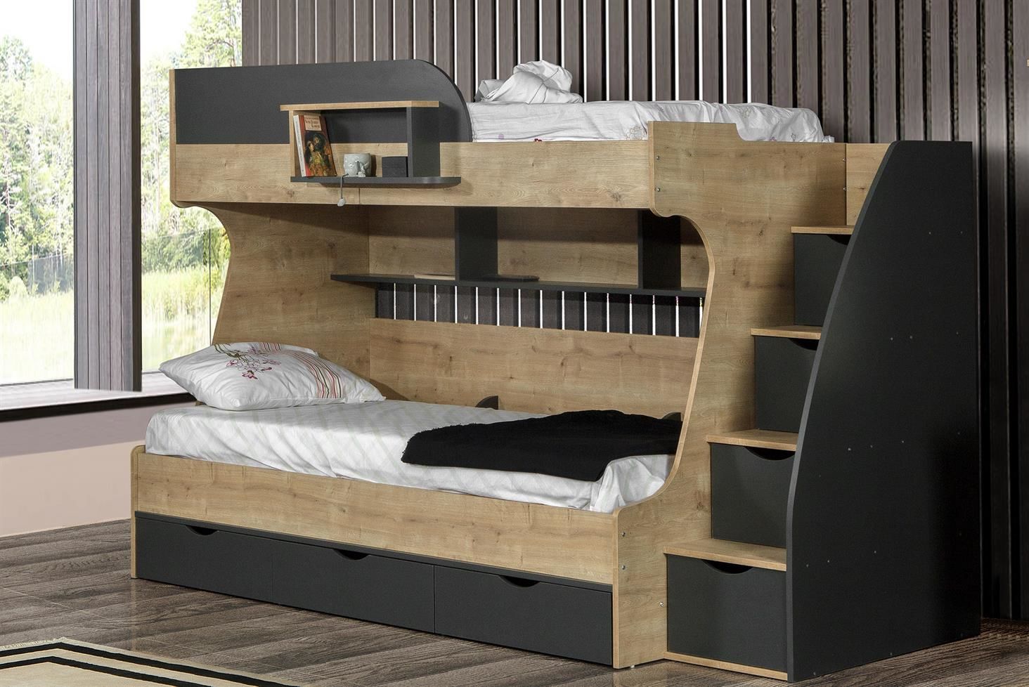 Truva Çekmeceli Merdivenli Ranza