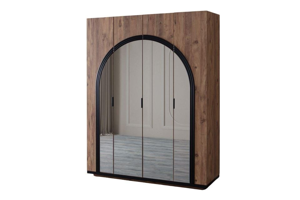 Hira 4 Kapaklı Aynalı Dolap - Ceviz