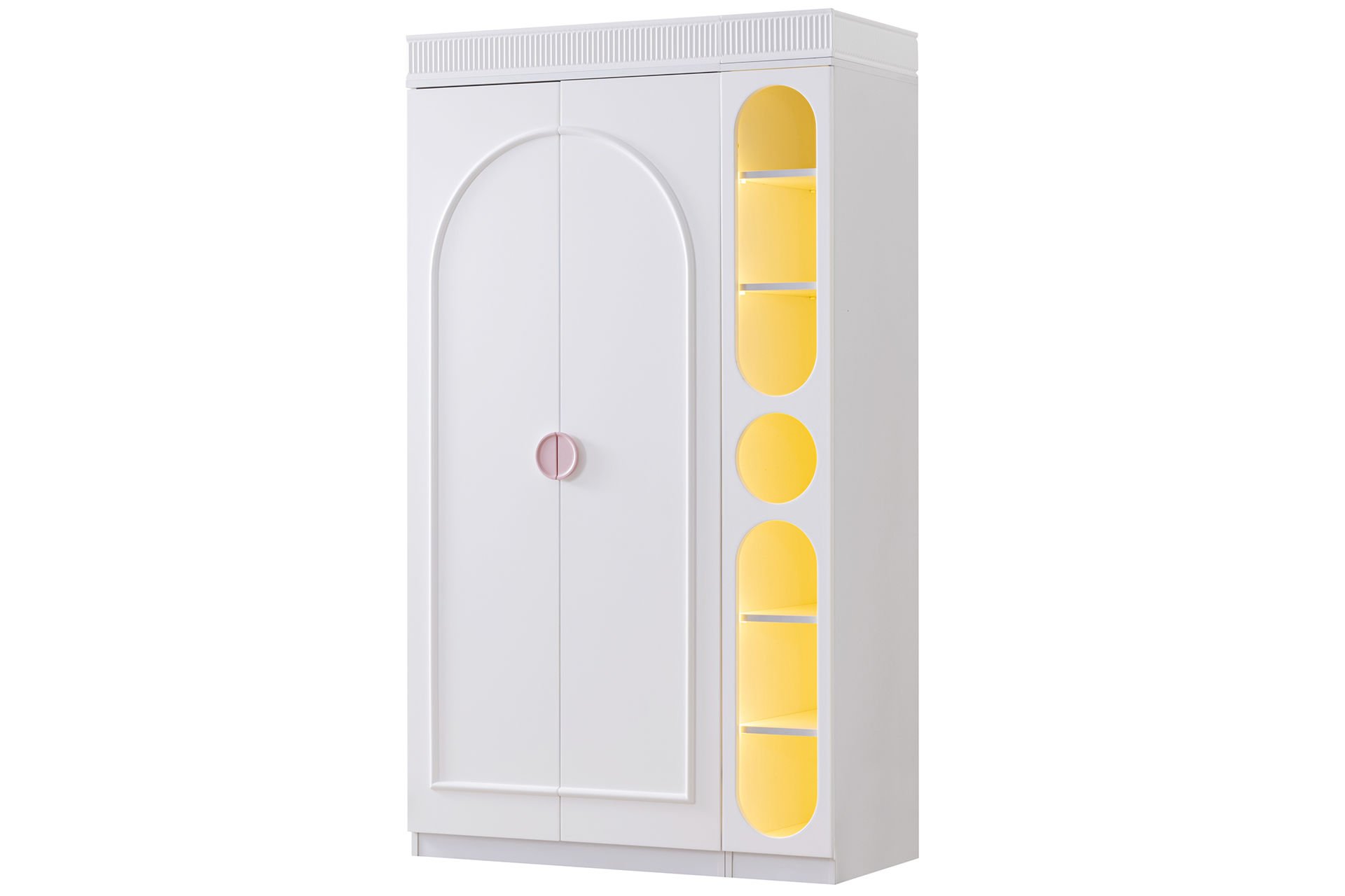 Dolunay 2 Kapaklı Dolap ve Ledli Kitaplık - Pembe