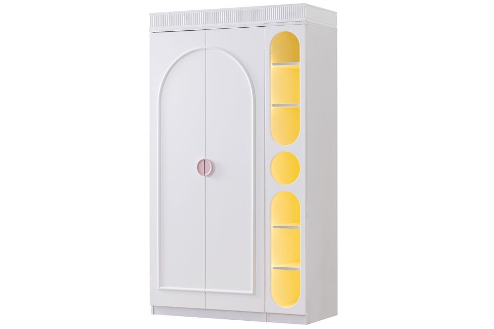 Dolunay 2 Kapaklı Dolap ve Ledli Kitaplık - Pembe