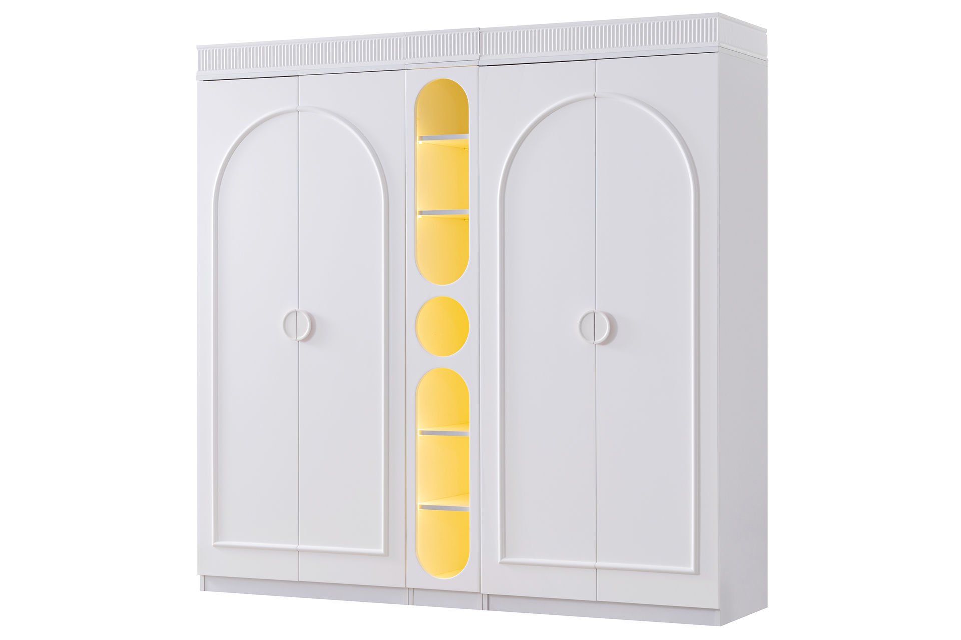 Dolunay 4 Kapaklı Dolap ve Ledli Kitaplık - Beyaz