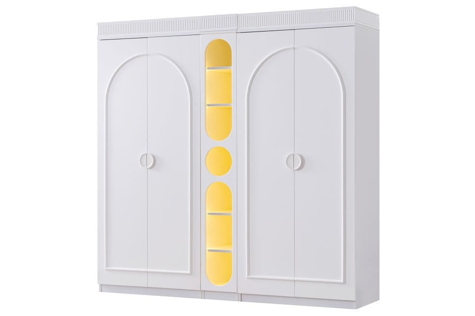 Dolunay 4 Kapaklı Dolap ve Ledli Kitaplık - Beyaz