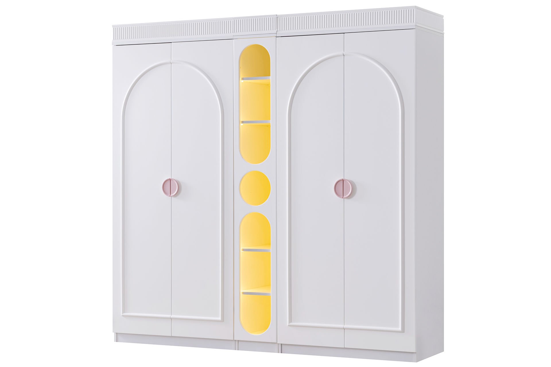 Dolunay 4 Kapaklı Dolap ve Ledli Kitaplık - Pembe