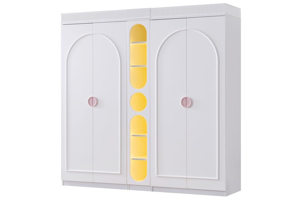 Dolunay 4 Kapaklı Dolap ve Ledli Kitaplık - Pembe