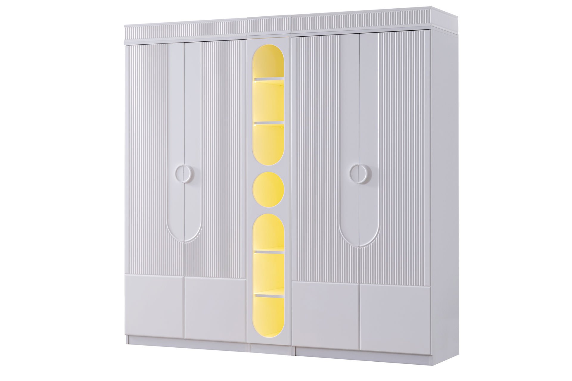 Vira 4 Kapaklı Dolap ve Ledli Kitaplık - Beyaz