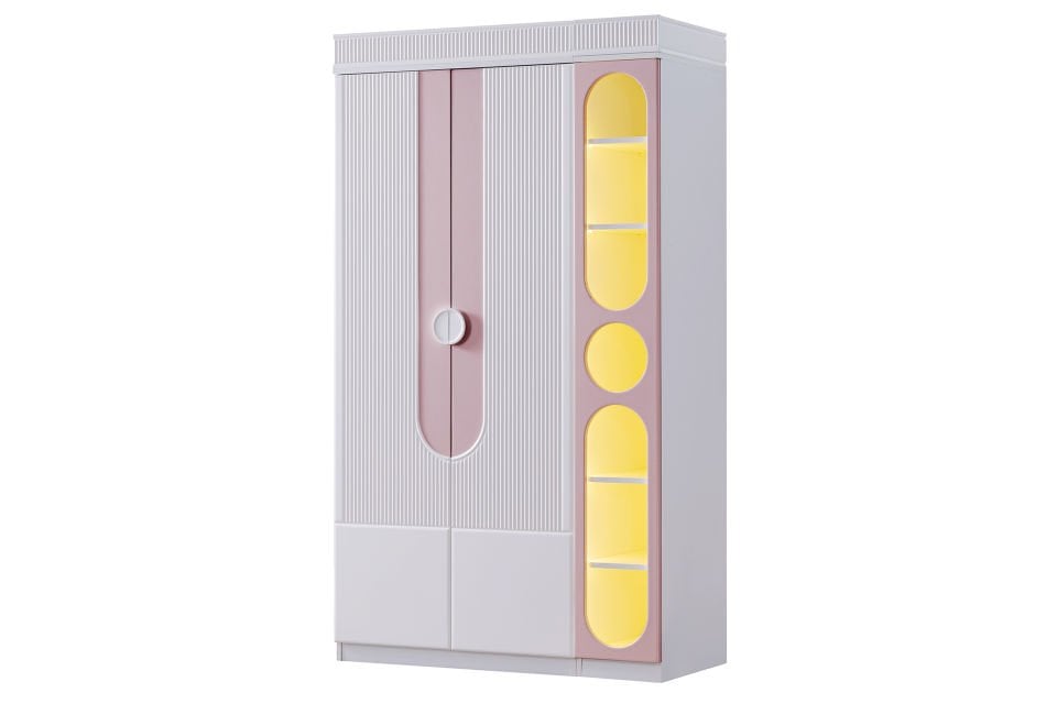 Vira 4 Kapaklı Dolap ve Ledli Kitaplık - Pembe