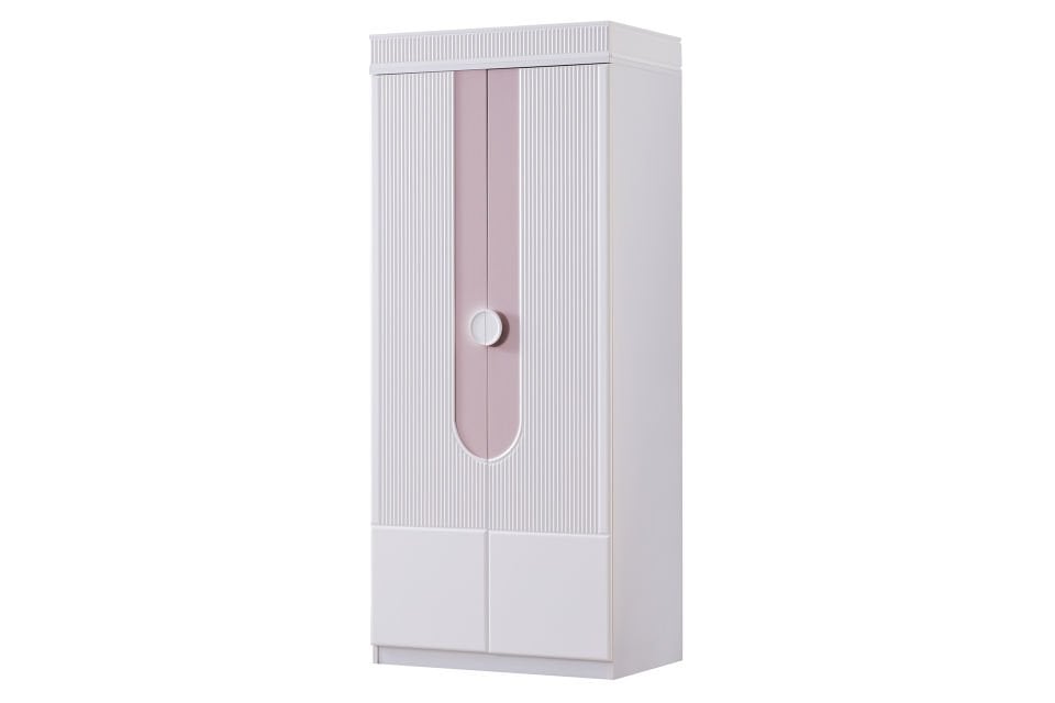 Vira 4 Kapaklı Ledli Kitaplıklı Gardırop - Pembe