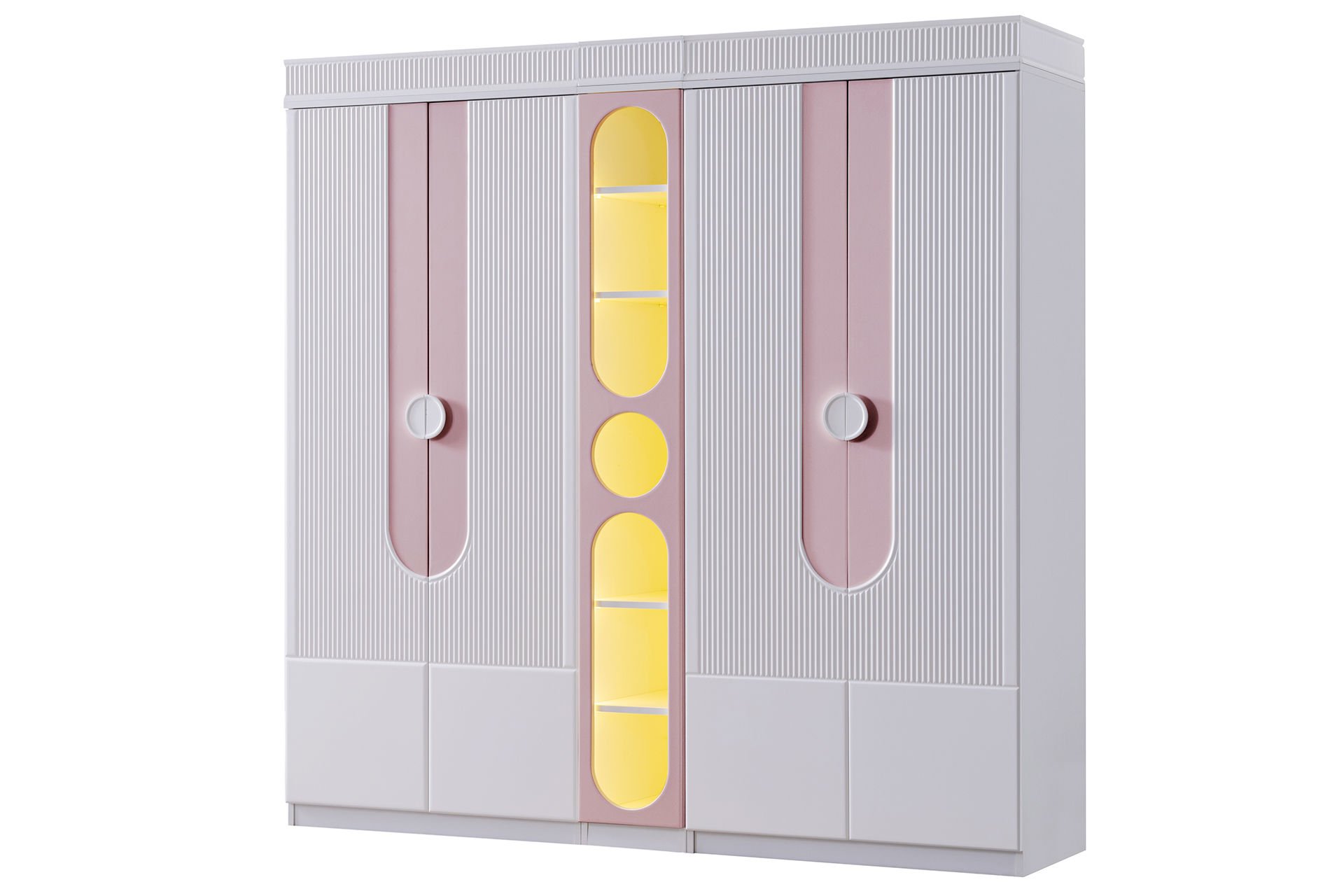 Vira 4 Kapaklı Dolap ve Ledli Kitaplık - Pembe