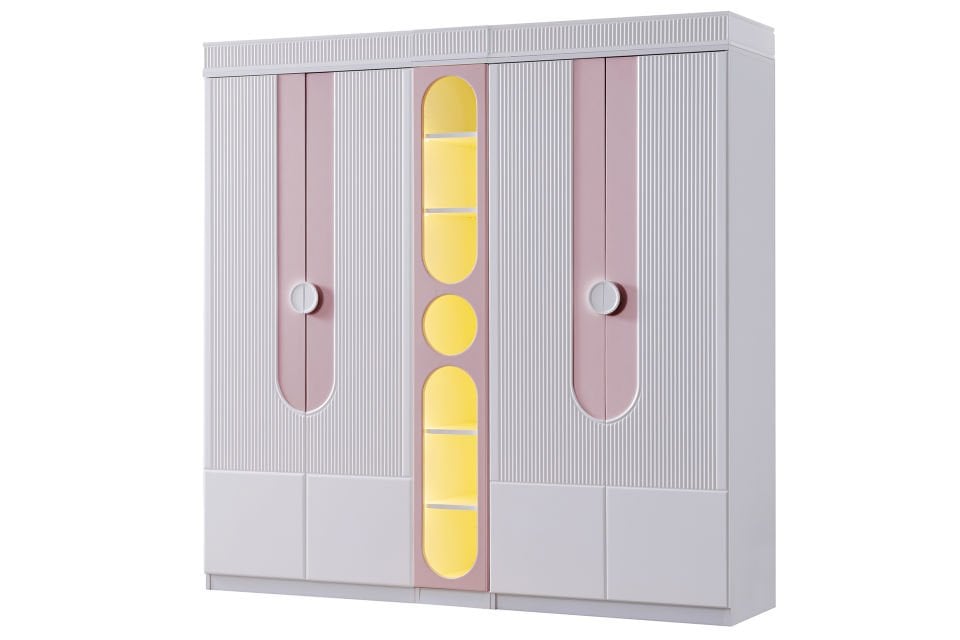 Vira 4 Kapaklı Dolap ve Ledli Kitaplık - Pembe