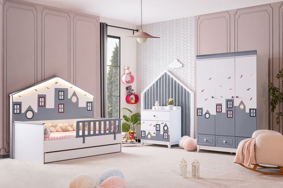 City Yavrulu Montessori Çocuk Odası Takımı - Gri