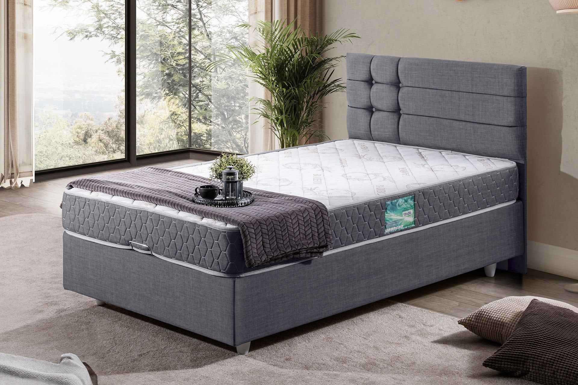 Viyana Baza Başlık Comfort Yatak Seti 90 x 200 - Gri