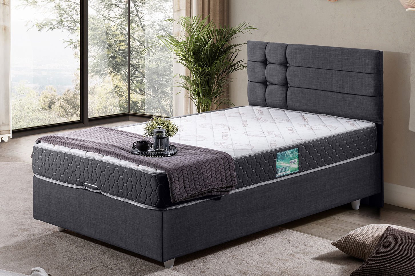 Viyana Baza Başlık Comfort Yatak Seti 100 x 200 - Antrasit