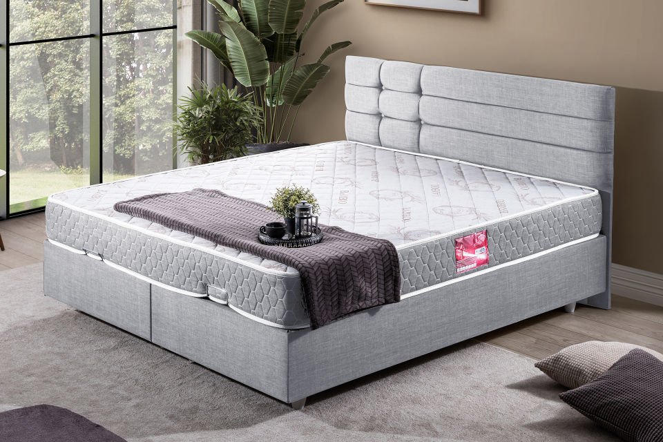 Viyana Çift Kişilik Baza Başlık Letto Yatak Seti 160 x 200 - Açık Gri