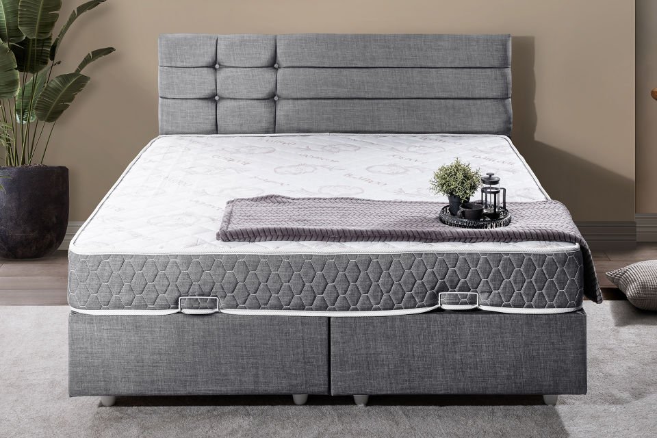 Viyana Çift Kişilik Baza Başlık Letto Yatak Seti 150 x 200 - Gri