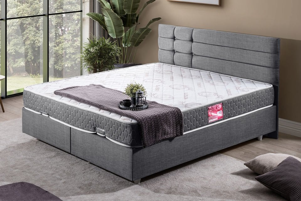 Viyana Çift Kişilik Baza Başlık Letto Yatak Seti 180 x 200 - Gri