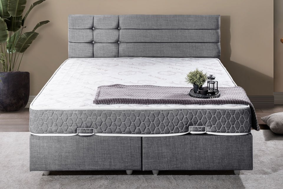 Viyana Çift Kişilik Baza Başlık Letto Yatak Seti 180 x 200 - Gri