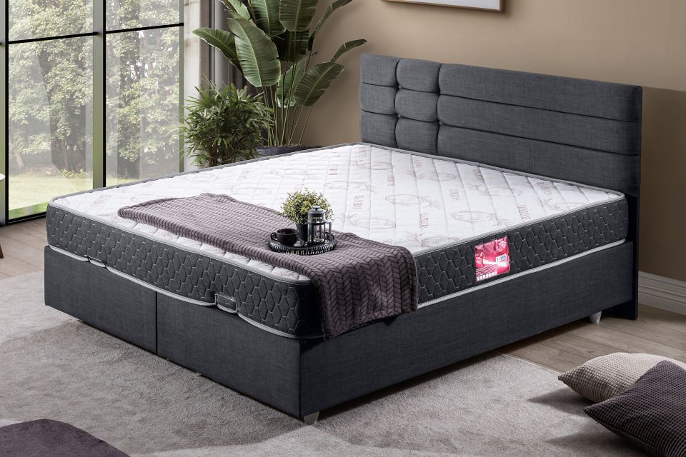 Viyana Çift Kişilik Baza Başlık Letto Yatak Seti 150 x 200 - Antrasit