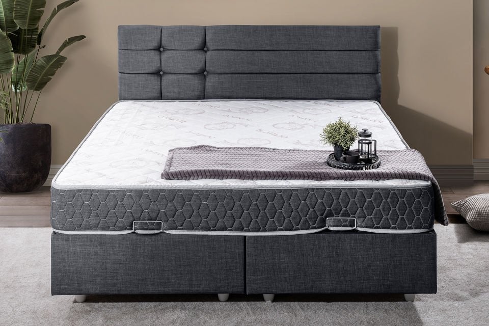 Viyana Çift Kişilik Baza Başlık Letto Yatak Seti 150 x 200 - Antrasit