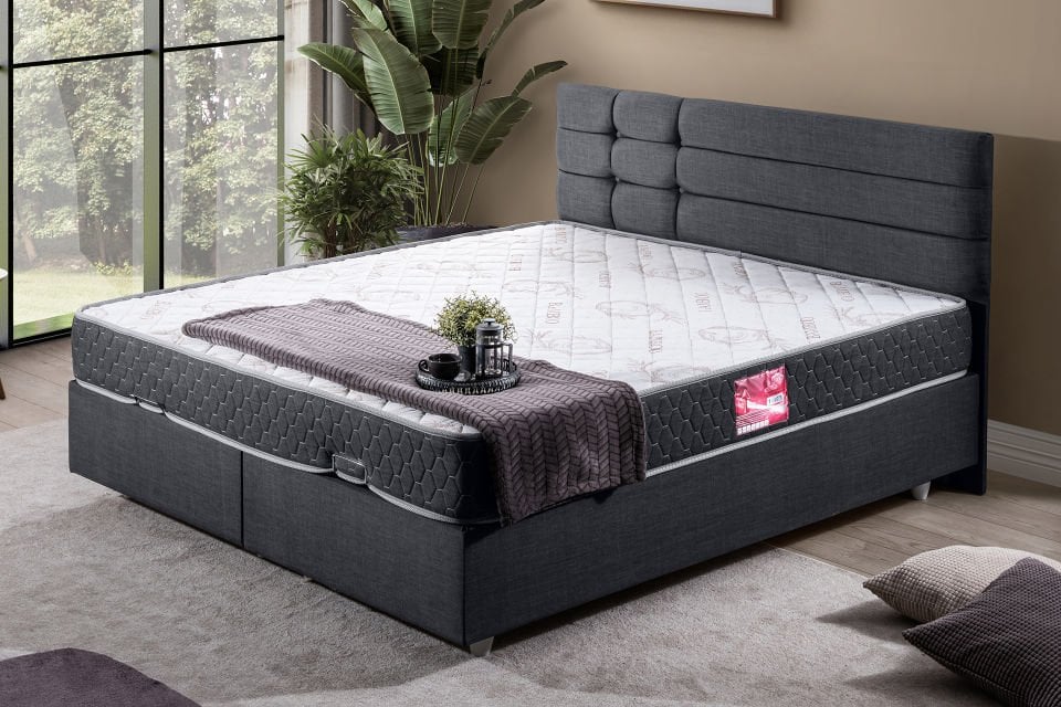 Viyana Çift Kişilik Baza Başlık Letto Yatak Seti 180 x 200 - Antrasit